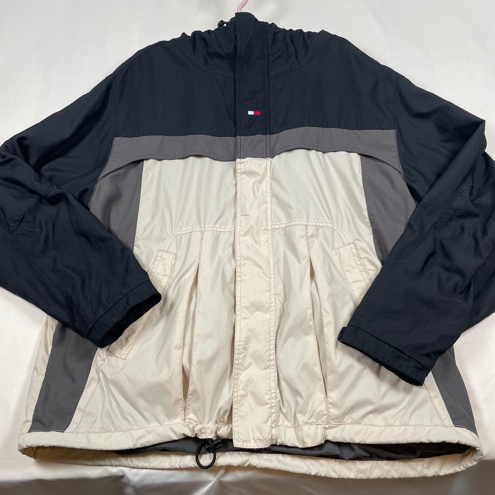 Vintage Tommy Hilfiger Color Block Windbreaker Jacket Hooded Lightweight Zip